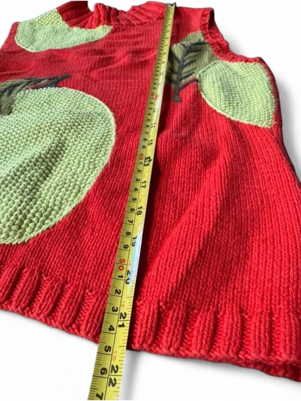 Vintage Fruit Knit Sweater Vest Lemon Pomelo Red Cottagecore Mock Neck Chunky LG - Picture 4 of 6
